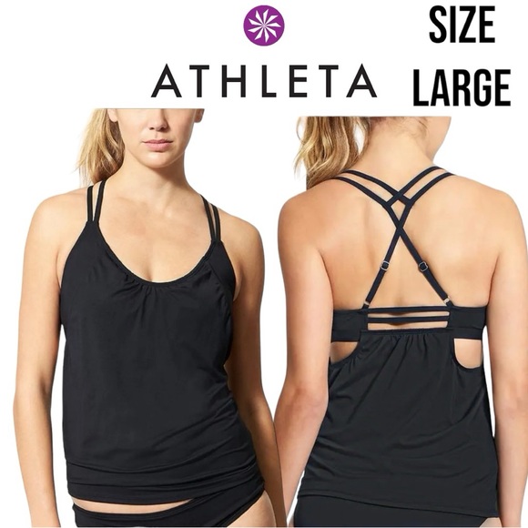 Athleta Other - New Athleta Hang Loose Tankini Swim Top Black Size Large NWT